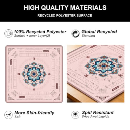 Pink Mahjong Mat for Table with Rules, 31.5" x 31.5" Noise Reduction Non Slip Waterproof Mah Jong Table Mat with Carrying Bag, Suitable for Mahjong, Poker, Board Games, Dominoes, and Card Games - color: Pink