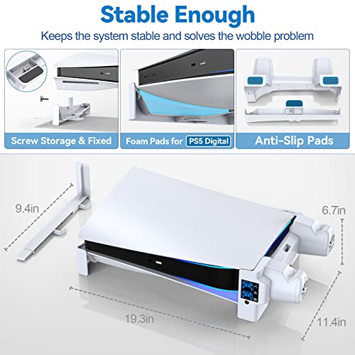 Tokluck PS5 Horizontal Stand with 3-Level Cooling Fans for PlayStation 5 Console, PS5 Accessories Controller Charging Station for PS 5 Edge Controller, P5 Cooling Station (Not Fit PS 5 Slim/Pro)