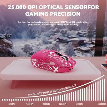 MAMBASNAKE ATTACK SHARK G3PRO Wireless Gaming Mouse with RGB Magnetic Charging Dock,Tri-Mode-2.4G/USB-C Wired/BT, 25K DPI,PAW3311 Optical Sensor,59g Ultra Lightweight,Slip Grip Tape for PC/Mac(Red) - color: Red & Griptape