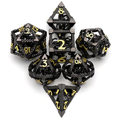 DND Dice Set,3D Octopus Hollow Metal 7-Die,Black | Solid Copper,Lightweight 72g Dice Set,Easy-to-Read Numbers,Gift Box & Velvet Bag for DND RPG Players - color: Cthulhu Black