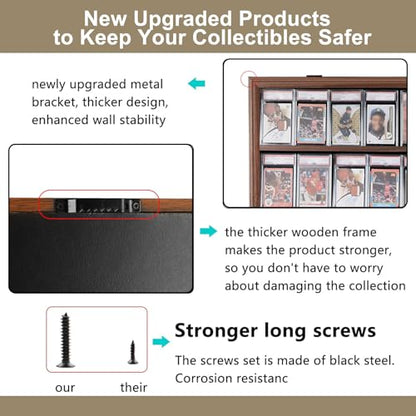 VERANI 35 Graded Sports Baseball Card Display Case Wall Mount Walnut | Lockable Trading Card Wall Cabinet,98% UV Block Acrylic Panel,Premium Wood Frame,Vertical Wall Mount Only - size: Large-Vertical-Walnut-Blacklock