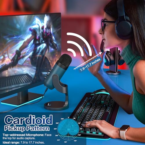 ZealSound Podcast Microphone for PC, Noise Cancellation USB Mic with Gain, Volume Adjustment & Mute Button, Monitoring & Echo, for YouTube, TikTok, Podcasting, Streaming, iPhone, iPad, Android(Teal) - color: Teal