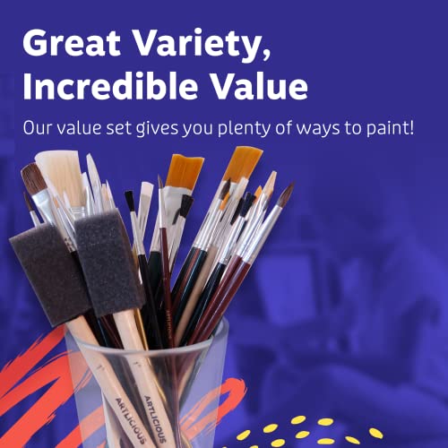 Artlicious Foam Brushes Wood Handle Paint Brush Set - Use with Craft, Watercolor, Oil, Gouache Paints, Face Art, Washable Paints, Miniature Detailing and Rock Painting - style: 25 Pack