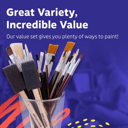 Artlicious Foam Brushes Wood Handle Paint Brush Set - Use with Craft, Watercolor, Oil, Gouache Paints, Face Art, Washable Paints, Miniature Detailing and Rock Painting - style: 25 Pack