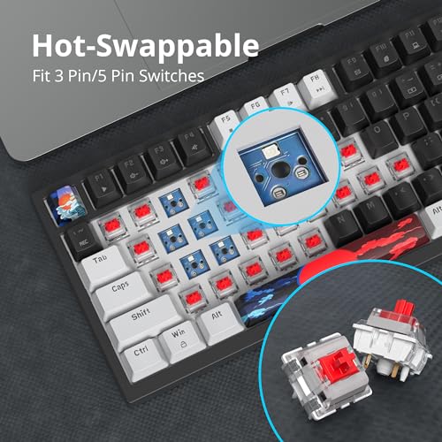 Guffercty kred 75% Gasket Mounted Gaming Keyboard Hot Swappable, 82 Key RGB Backlit Wired TKL Mechanical Keyboard with Knob & Programmable Macros, Custom Linear Switch for MAC Win (82 Black) - color: GASKET 82 Black