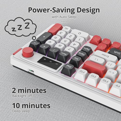 Owpkeenthy 98 Keys Gaming Keyboard with Knob, 96% Gasket Mouted Wireless Quiet Mechanical Feeling Membrane Keyboard RGB 3-Mode Wired/Bluetooth 5.0/2.4G for for Laptop Desktop(98 White) - color: 98 White