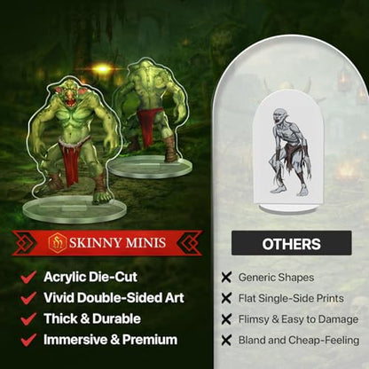 Skinny Minis Ogres & Trolls Miniatures for RPG Tabletop Games, 8 Large Flat Minis with Bases, 5e & Pathfinder Monster Minis, D&D Compatible, 2D Miniatures for TTRPG