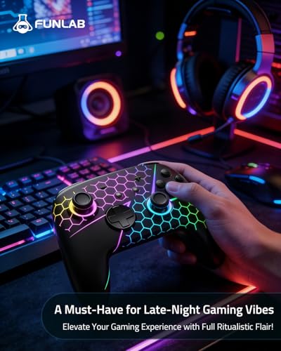 FUNLAB Wireless Switch 2 Pro Controller for Switch 2/OLED/Lite, Firefly Z Gamepad With Hall Effect, Hidden Glow LED, One-Key Wake Up, Programmable Back Buttons, Turbo & Motion Control - color: Colorful
