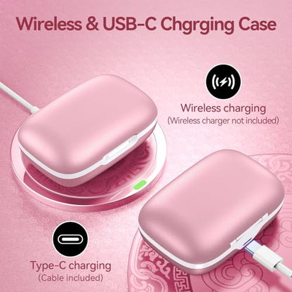 Active Noise Cancelling Ear Buds Wireless Earbuds 80H Playtime Bluetooth Headphones with LED Display Case, Hi-Res Audio Clear Calls Earphones with Over Ear Hooks for Running Gym Workout Rose Gold - color: Rose Gold