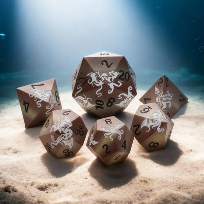 Octopus Metal RPG Dice Set,7-Piece,Brown & Ivory Contrast,Solid Zinc Alloy Dice for Fantasy Tabletop Role-Playing & Collectors Gift Box (Brown White) - color: Brown White