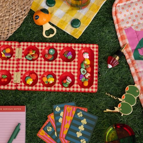ban.do Mancala Picnic Theme Board Game for Adults, Fun Table Game with Wooden Board and 48 Fruit Shaped Resin Pieces for 2 Players (Fruit)