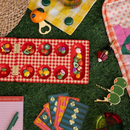 ban.do Mancala Picnic Theme Board Game for Adults, Fun Table Game with Wooden Board and 48 Fruit Shaped Resin Pieces for 2 Players (Fruit)