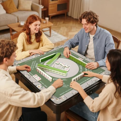DEVPNR Mahjong Mat for Table with Black Carrying Bag, 32.6"x32.6", Green | Non-Slip Table Cover, Noise-Reducing, with Rules, Easy Storage, for American Mahjong, Poker, Card & Board Games - color: Green