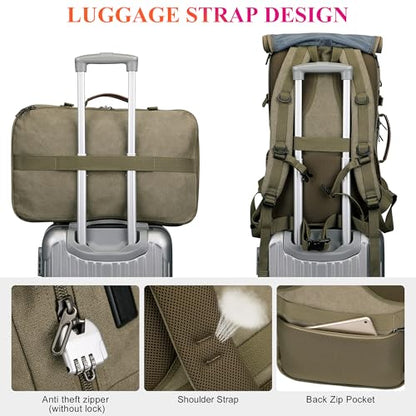 WITZMAN Travel Backpack for Men 40L Large Carry-on Airline Approved | Canvas 3 in 1 Duffle Luggage Bag Fits 16“ Laptop, Shoe Compartment, For Weekend Getaway, Overnight Trip - color: Army Green