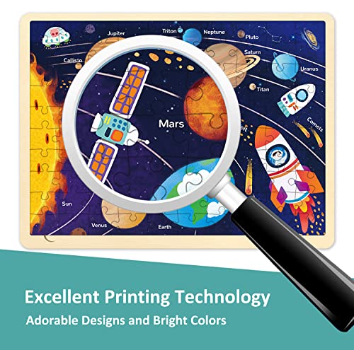 Solar System Wooden Puzzles for Kids Ages 3-5, Space Puzzle 100 Piece Puzzles for Kids Ages 4-6-8-10 with Unique Pieces, Preschool Toddler Jigsaw Puzzle with Tray - style: 100 Piece