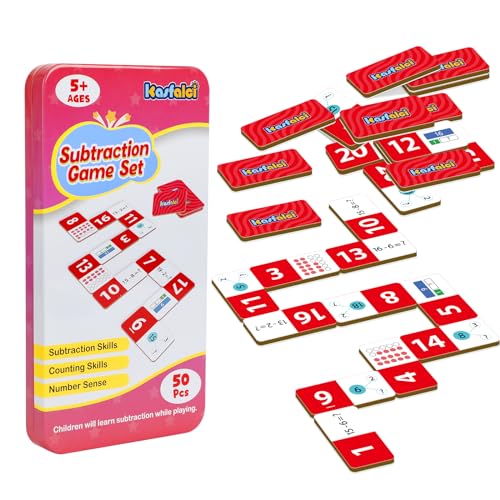 Kasfalci Subtraction Dominoes Set,Math Manipulatives Games for Kids,Counting Toys,Learning Games,Preschool Learning Activities,Homeschool Supplies,Kindergarten Classroom Must Haves,1st 2nd 3rd Grade - style: Subtraction