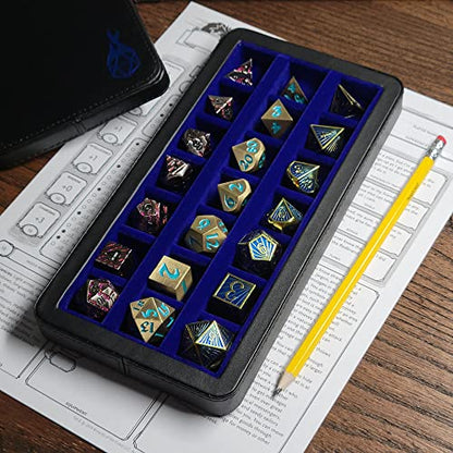 Forged Dice Co. Reliquary Large Divided Dice Case with Dice Tray for Polyhedral Dice Sets - 21 Felt-Lined Chambers - Magnetic Lid Closure - Metal Dice Storage Box - Blue - color: Blue