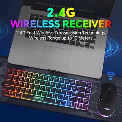 CHONCHOW 60% Wireless Gaming Keyboard and Mouse Combo,LED Backlit | Rechargeable 2000mAh Battery, Portable 68 Keys Waterproof Small Compact Keyboard Mice for PC/Mac Gamer(Wireless)