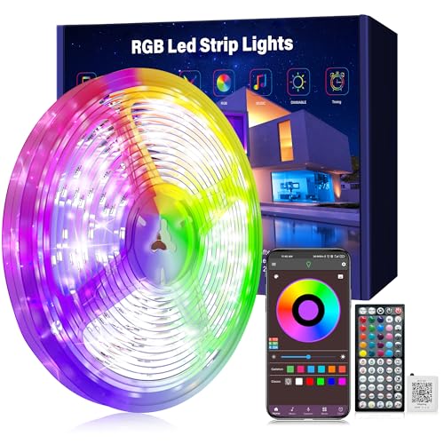 Ledagic Led Lights for Bedroom 50ft Music Sync Color Changing Led Strip Lights with 60 Key Remote and App Control RGB Led Light Strip for Home Party Room Decoration - size: 50ft