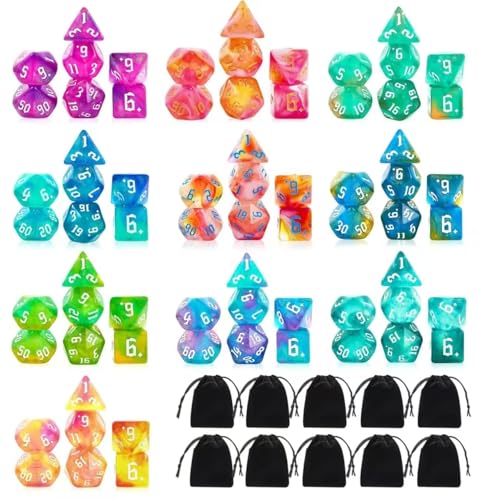 70Pcs Polyhedral DND Dice Set 10 Colors with Drawstring Storage Bag | 7 dice each color, ideal for DND, RPG, MTG tabletop role-playing games（10 Colors-2） - color: 10 Colors-2