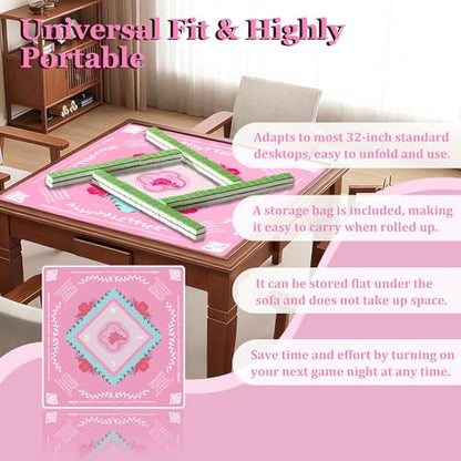 Mahjong Mat for Table, Non-Slip Noise Reducing for American Mahjong/Board Games, 31.5x31.5 Inch Premium Gaming Mat, with Black Storage Pouch (Pink) - color: Pink