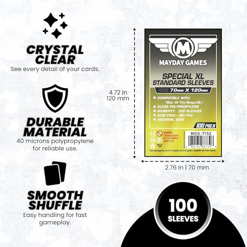MayDay Games Tarot Card Sleeves 70x120mm - 100 Standard Clear Protectors, Perfect Fit Board Game Card Sleeves, 40 Micron, 100 Per Pack - MDG-7152