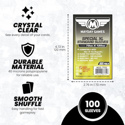 MayDay Games Tarot Card Sleeves 70x120mm - 100 Standard Clear Protectors, Perfect Fit Board Game Card Sleeves, 40 Micron, 100 Per Pack - MDG-7152