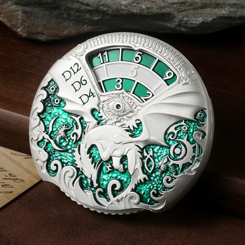 DNDND Dragon Roulette Spinner Metal Dice 7-in-1 Fidget Spinner DND Dice Set with Gorgeous Gift Box for Dungeons and Dragon and Tabletop Game (Silver with Green) - color: Dragon Silver Green