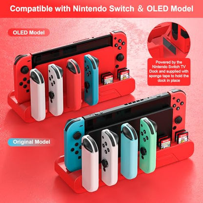 Switch Charging Dock - Mario Red Edition & Switch Model Joycon, Charges up to 6 Joycons with Game Card Storage Stand - color: Mario Red Edition