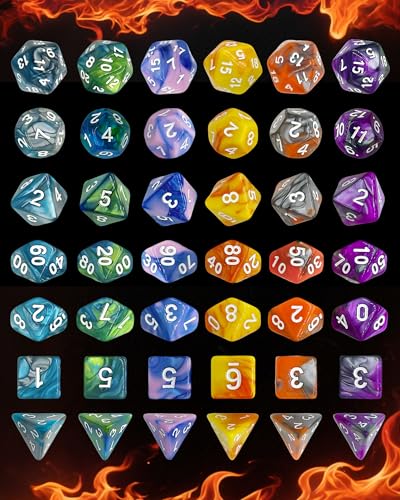 Polyhedral Dice Set, 42 Pieces - 6 Sets of RPG Dice with 1 Bag for Dungeons and Dragons D&D RPG MTG Board Games, Includes D20, D12, D8, D6, D4, D10 (0-9) and D10 (00-90) - color: Multicolor