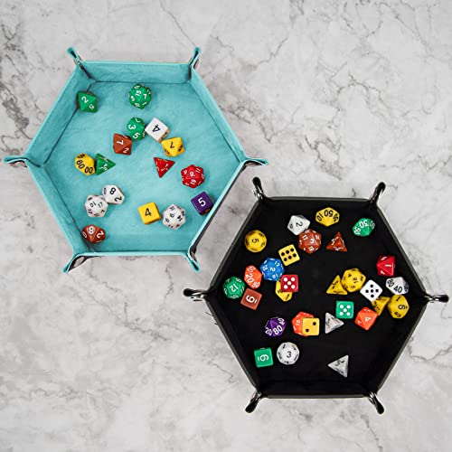 SIQUK 2 Pieces Dice Tray PU Leather Dice Folding Hexagon Tray Dice Holder for Dice Games Like RPG, DND and Other Table Games (Light Blue, Black) - color: Light Blue, Black