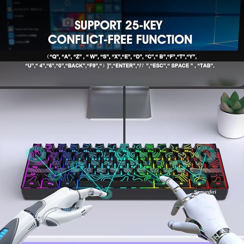 Snpurdiri 60% Wired Gaming Keyboard 61 Keys RGB (Contour Line-Black) | Backlit Small Gaming Keyboard Ultra-Compact for PC/Mac Gamer, Typist, Travel, Easy to Carry on Business Trip - color: Black(Contour-line)