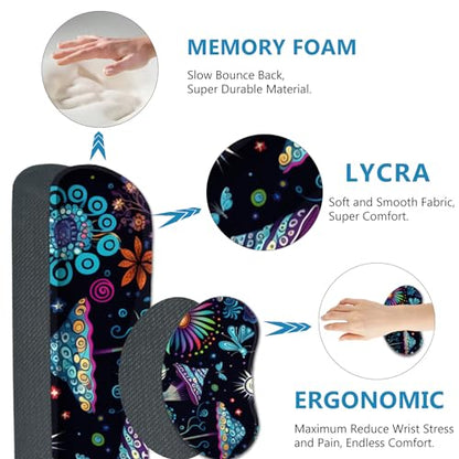 AIMSA Large Gaming Mouse Pad Set, Keyboard Wrist Rest Support+ Extended Mousepad+ Mouse Wrist Cushion+Coaster, Ergonomic Multifunctional Desk Mat 35x15.7in, Colorful Abstract Mushrooms - color: Colorful Abstract Mushrooms