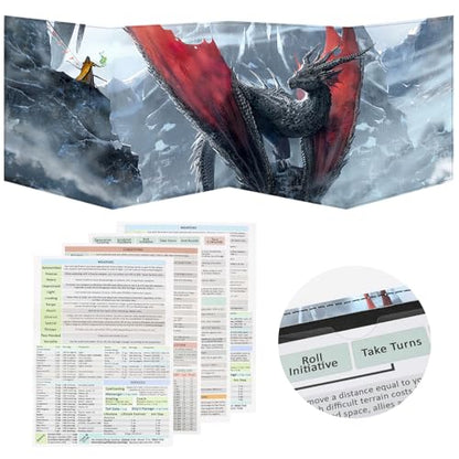 DND DM Screen, Dungeons and Dragons Master Screen Leather | 4 Wet-Erase Function Pockets,DND Game Accessories for TRPG,with 4 Panels Master Screen Inserts - color: D