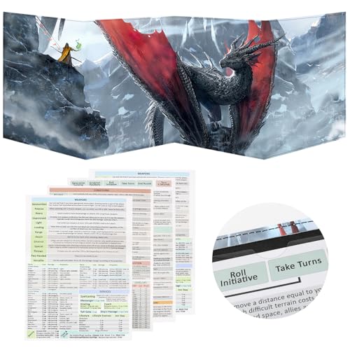 DND DM Screen, Dungeons and Dragons Master Screen Leather | 4 Wet-Erase Function Pockets,DND Game Accessories for TRPG,with 4 Panels Master Screen Inserts - color: D