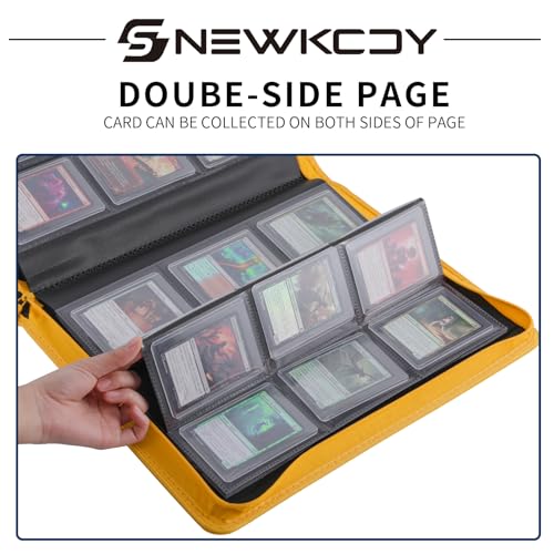 Snekdy Top loader Binder, 9 Pockets Top Loader，Holds 360 Top Loaders cards, Card binder with Sleeves for card in 3 x 4 inches color smooth Zipper PU Leather (Yellow) - color: Yellow