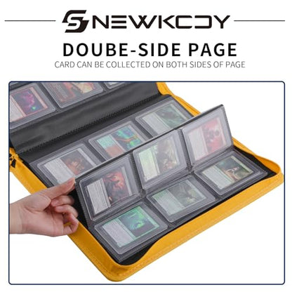 Snekdy Top loader Binder, 9 Pockets Top Loader，Holds 360 Top Loaders cards, Card binder with Sleeves for card in 3 x 4 inches color smooth Zipper PU Leather (Yellow) - color: Yellow