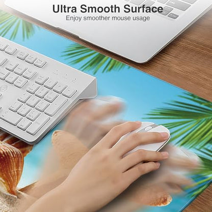 Wireless Charging Mouse Pad, 31.5"x15.8", with 20W PD Adapter, Summer Beach | Desk Writing Pad for Home Office Gaming, Waterproof Ultra-Smooth Surface, Non-Slip Base - color: Summer Beach-31.5"x15.8"(with Wall Charger)