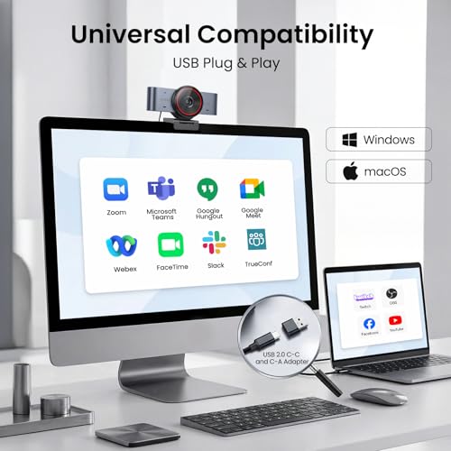 EMEET C960 Ultra 4K Webcam for Mac & PC, 1/1.5" Large Sensor, Metal Body | 0.2s Autofocus, DRC, Whiteboard Mode, Built-in Privacy Cover, 2 Mics, USB Webcam 4K for Meetings, Streaming, Content Creation - style: 4K Ultra