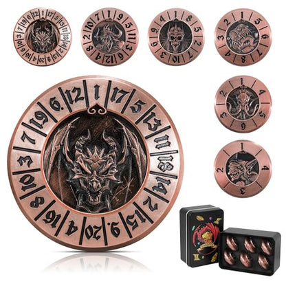 D&D Dice Set,7PCS Metal Dice for Dungeons and Dragons,Mini Dice Set with Pocket Watch Case,Role Playing Board Games Accessories (Dragon, Copper-F) - color: F-copper, style: Dragon