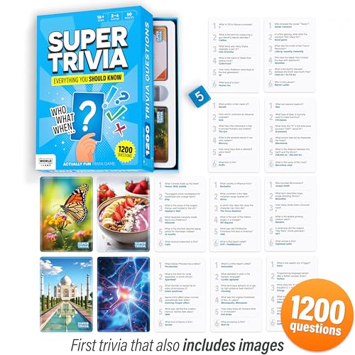 Super Trivia Game for Adults with 1200 Questions - Fun Board Game for Adults - Family Road Trip Travel Game for the Pursuit of Trivial Knowledge