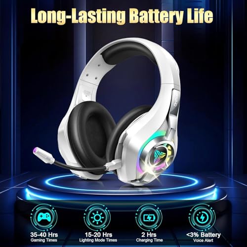 2.4GHz Wireless Gaming Headsets for PS5/PS4/Switch, New RGB Bluetooth 5.4 Noise Cancelling Gaming Headphones with 7.1 Surround Sound, 40mm Drivers, 276g Ultraligero, Memory Foam, 40Hrs Audífonos Gamer - color: White