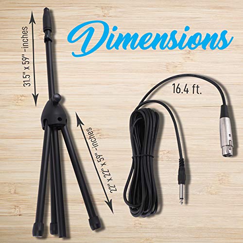 Professional Handheld Dynamic Microphone Kit - Unidirectional Vocal Wired Microphone w/Carry Bag, Metal Mic Stand, Holder/Clip & 16.4ft XLR Audio Cable to 1/4'' Audio Connection - Pyle (Charcoal) - color: Charcoal