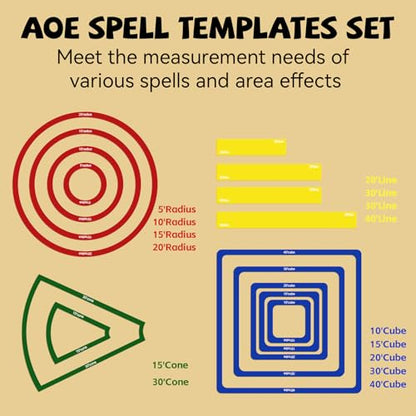 15 Pcs Area of Effect Spell Templates, DND Spell Templates, Acrylic Spell AOE Damage Template Set, Include 5 Cube 4 Circle 2 Cone 4 Line Templates, Tabletop RPG Gaming Accessories.