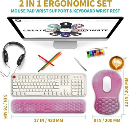Hokafenle 2 in 1 Ergonomic Mouse Pad Wrist Support & Wrist Rest for Computer Keyboard Set, with Relieve Carpal Tunnel Pain Massage Bulge and Full Memory Gel Design (2In1 Set, Sweet Pink) - color: Hk020-sweet Pink