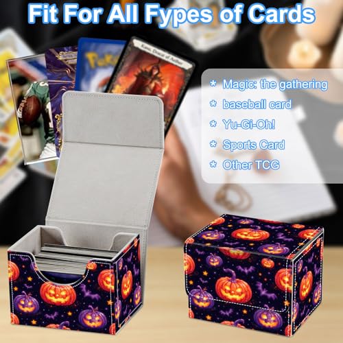 Pumpkins and Bats Deck Box for MTG Commander | Holds 100+ Double-Sleeved Cards | Strong Magnetic TCG Card Case for Collectible Games - color: Pumpkins and Bats
