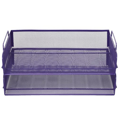 EASEPRES 2 Pack Stackable Desk Paper Tray, Metal Mesh Desktop Document Letter File Organizer for Office Home School, 13.5'' L x 9.75'' W x 5.5'' H, Purple - color: 2 Pack Purple