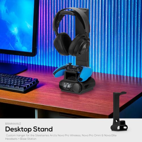 BRAINWAVZ Headphone & Game Controller Stand Designed for Steelseries Arctis Nova Pro, Elite and Pro Omni Wireless Headsets with Dock for the Wireless Base Station - Black (HP03) - color: HPS03