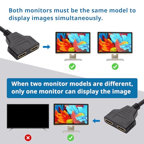 BATU HDMI Splitter Adapter Cable - Hdmi Splitter 1 in 2 Out Male to Dual Female 1 to 2 Way for HD, LED, LCD, TV, Support Two The Same TVs at The Same Time Mirror Only