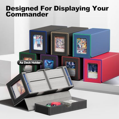 UAONO 3-in-1 MTG Commander Deck Box, Black Gray | 2 Magnetic Card Holders & 1 Dice Tray, Fits 200 Double Sleeved, Card Organizer Compatible with Magic the Gathering - color: Black&Gray
